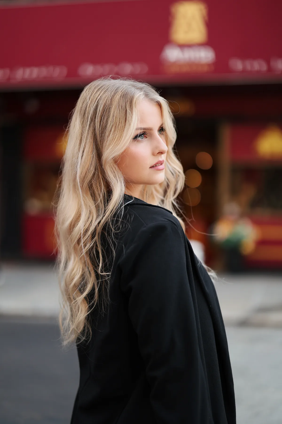 Anna in front of the red Anita Jewelry storefront in Chinatown, San Francisco 1 of 23
