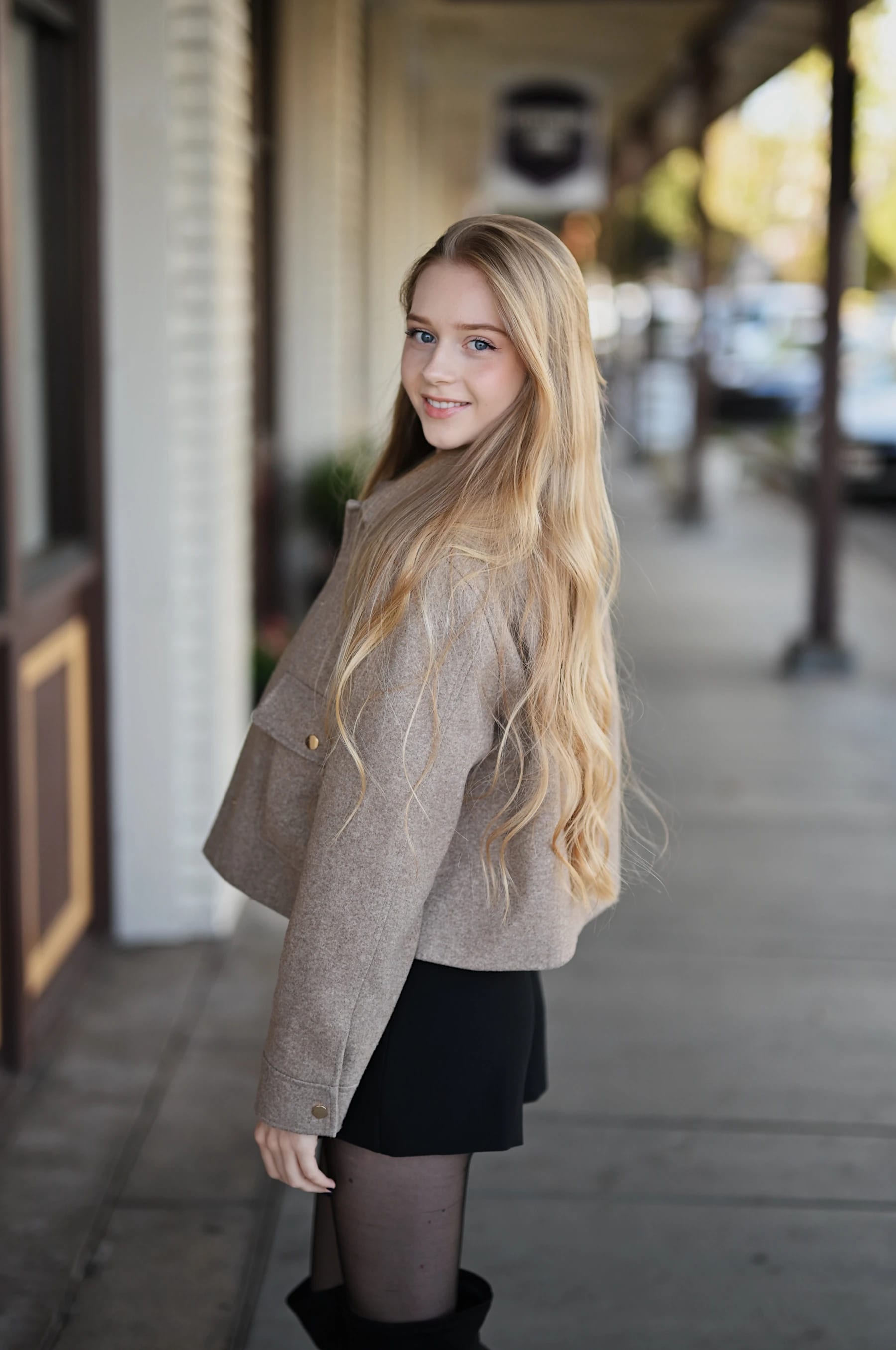 Sofia street portraits on a Roseville sidewalk and crosswalk, Nikon Z6III Nikkor Z 50mm f/1.2 S 1 of 23