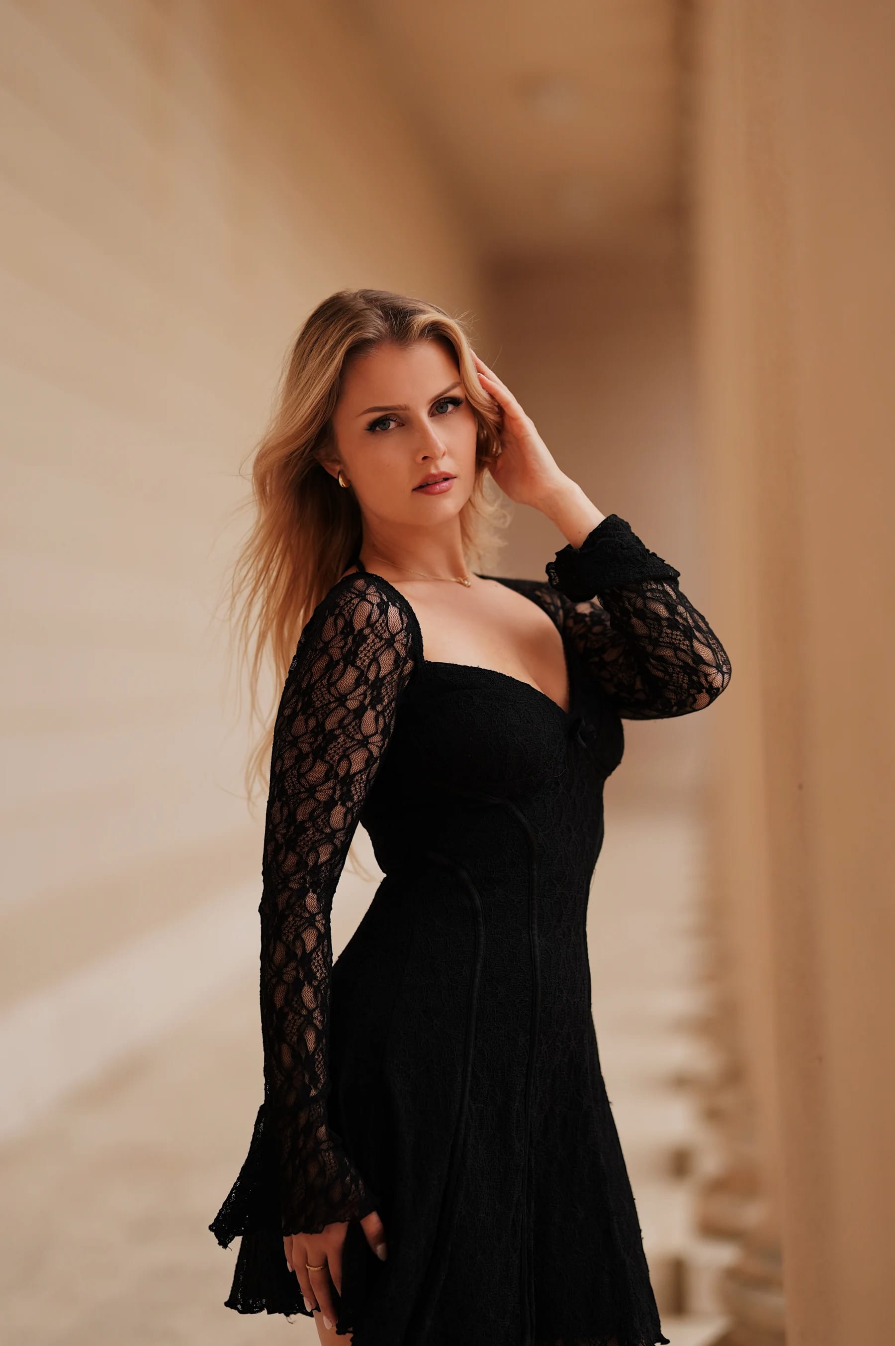 Anna in a black lace dress at the Legion of Honor, San Francisco 1 of 6