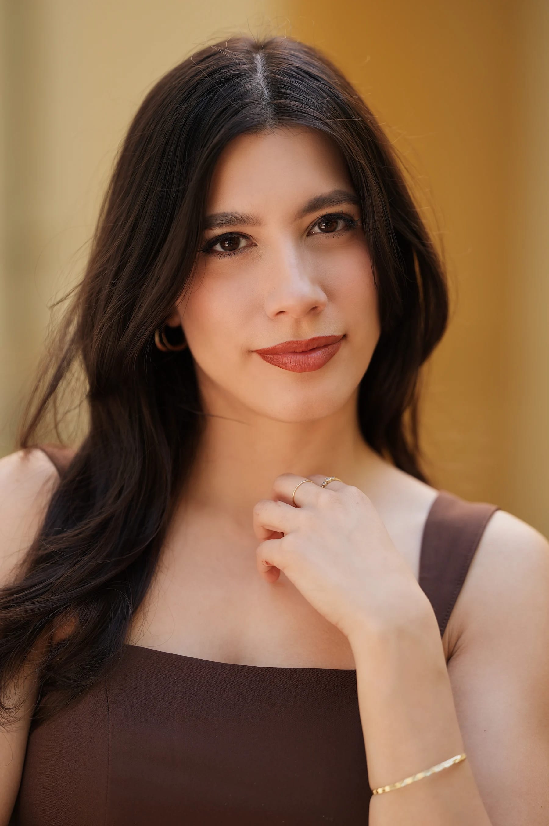 Aranza golden hour street portraits downtown, brown dress, Sony A7IV Samyang 135mm F1.8 1 of 14