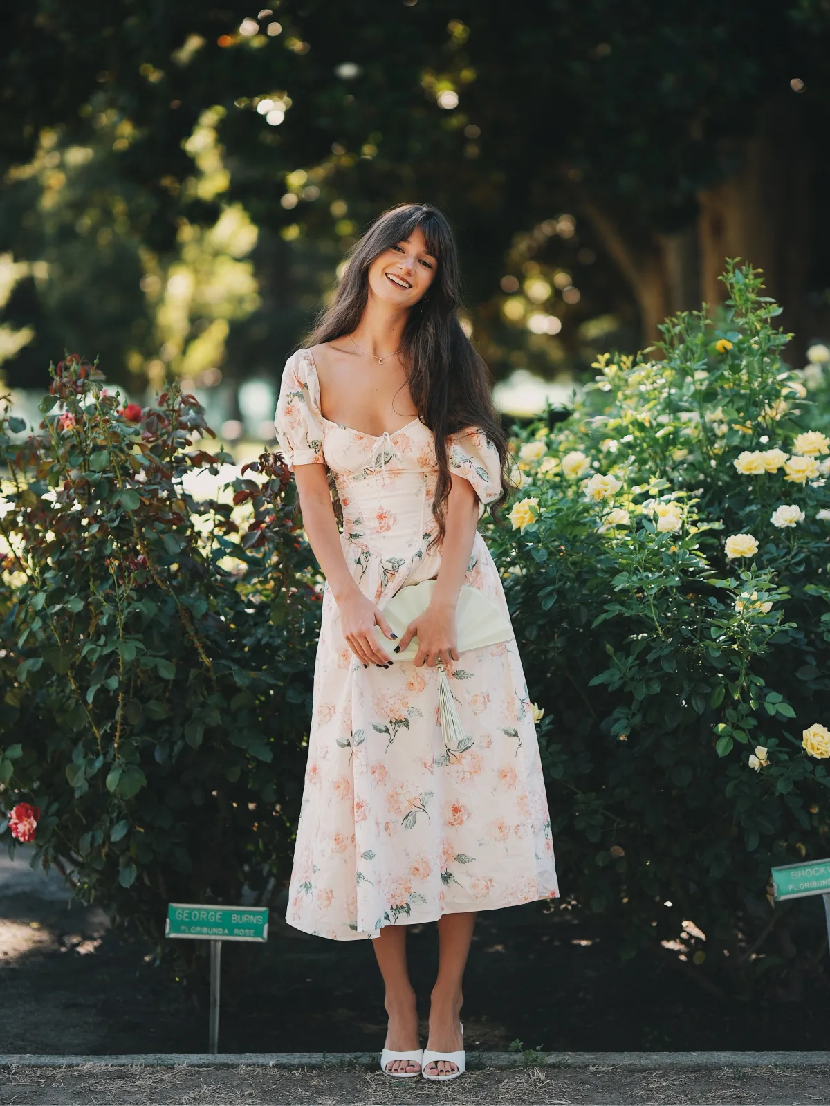 Rosina in the rose garden, yellow and pink roses, Fujifilm X-H2 XF 56mm f/1.2 1 of 12