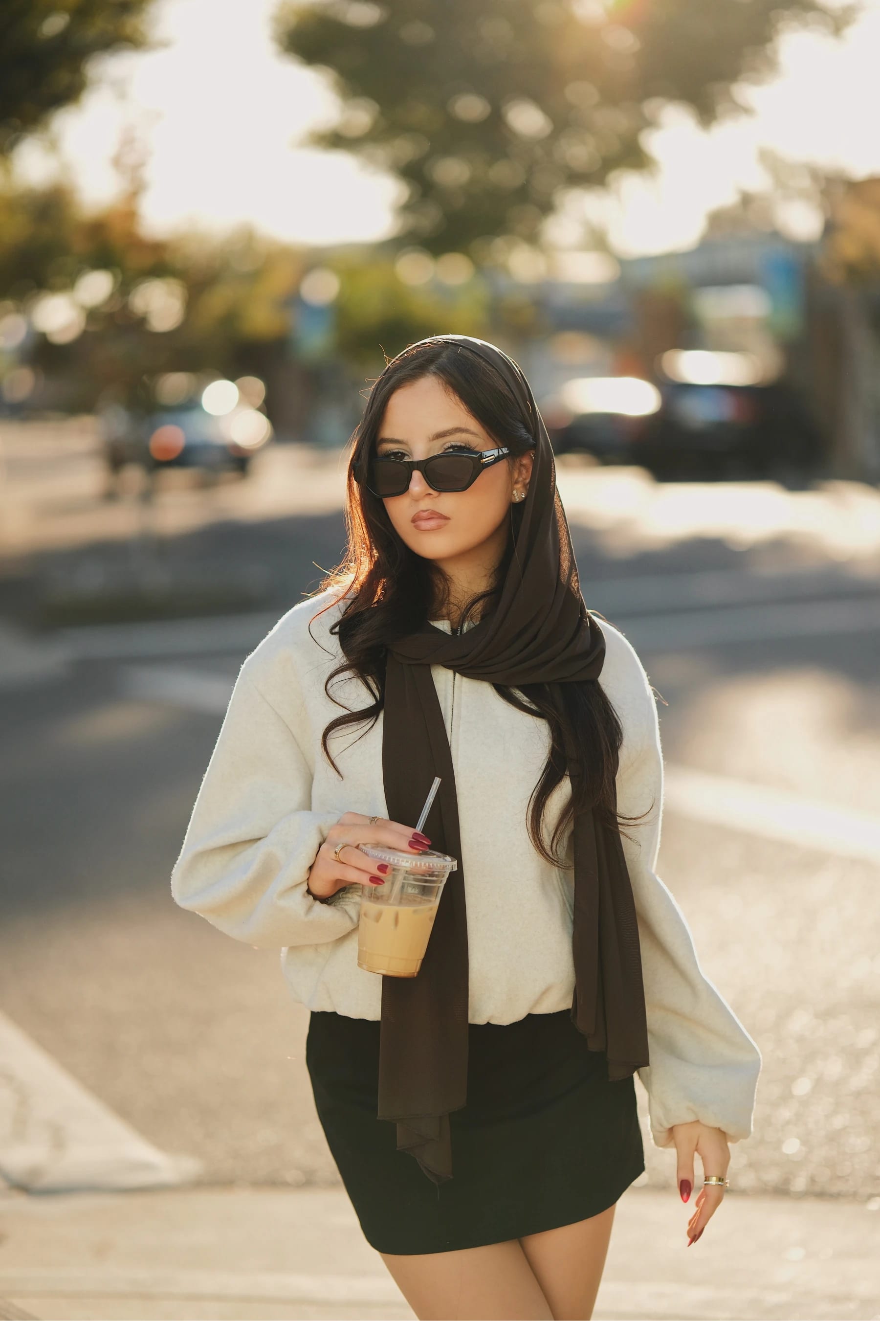 Yasmina at a downtown Roseville crosswalk, half-body and full-length portraits, Fujifilm X-H2 XF 56mm f/1.2 R WR 1 of 9