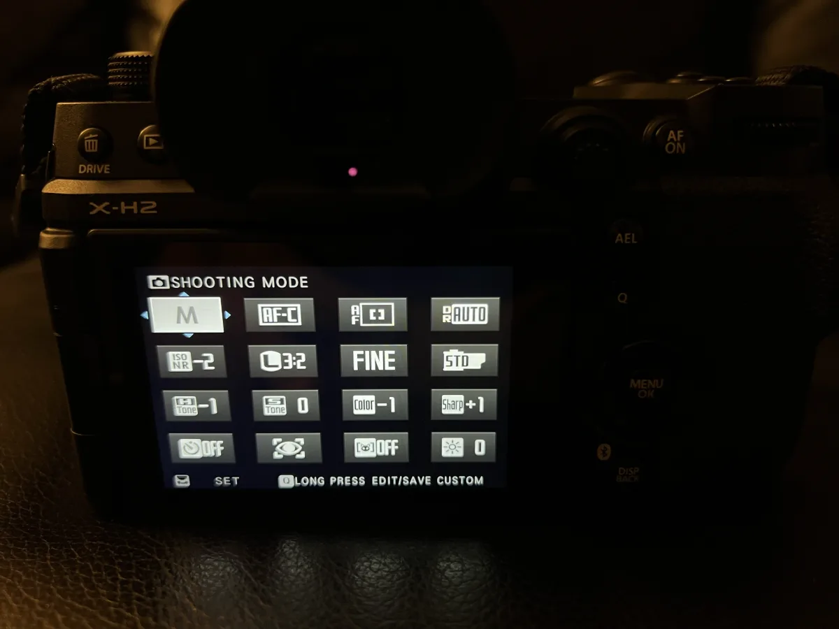 Fujifilm X-H2 Shooting Mode Quick Menu
