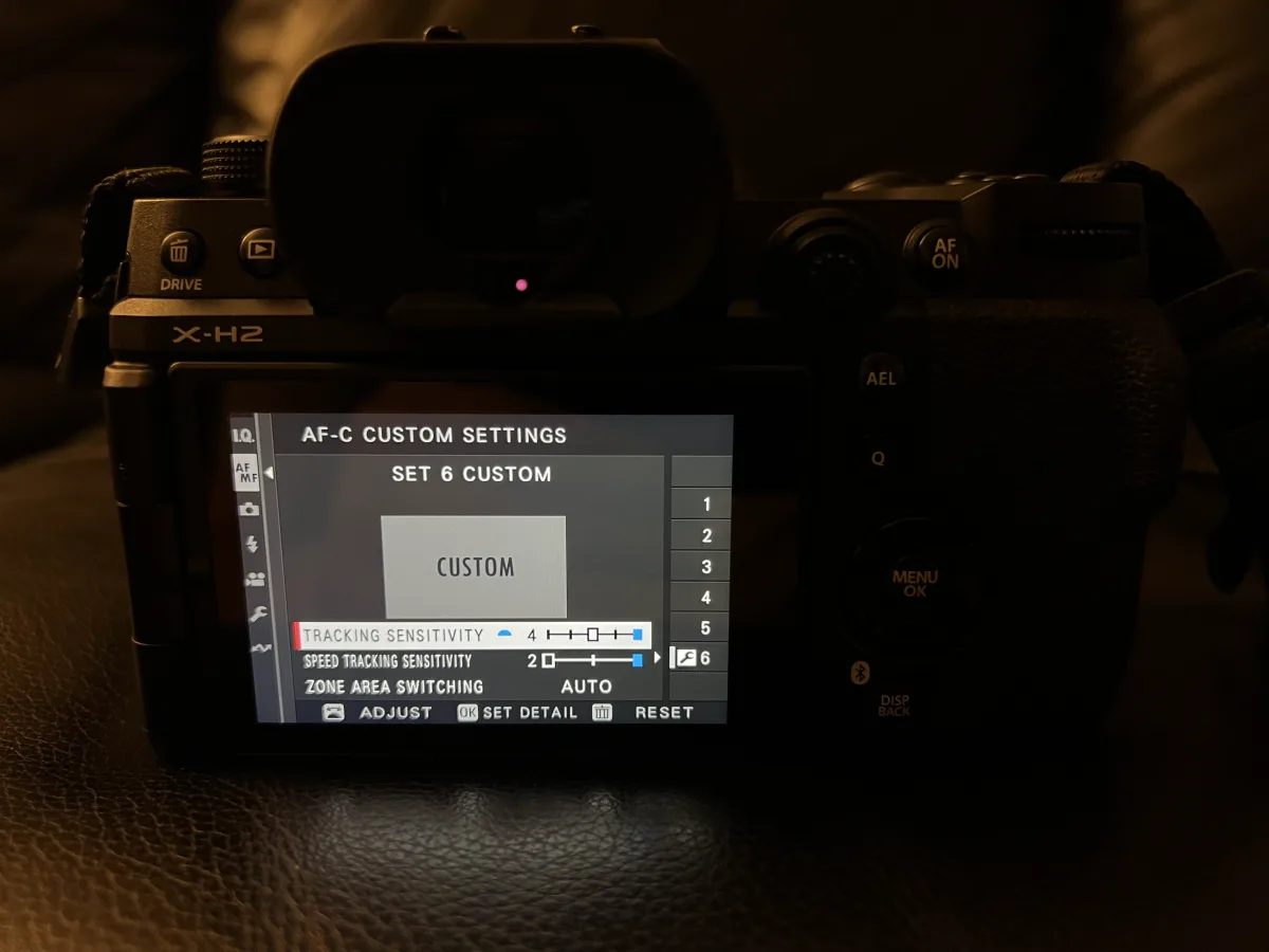 Fujifilm X-H2 AF-C Custom Settings Tracking Sensitivity