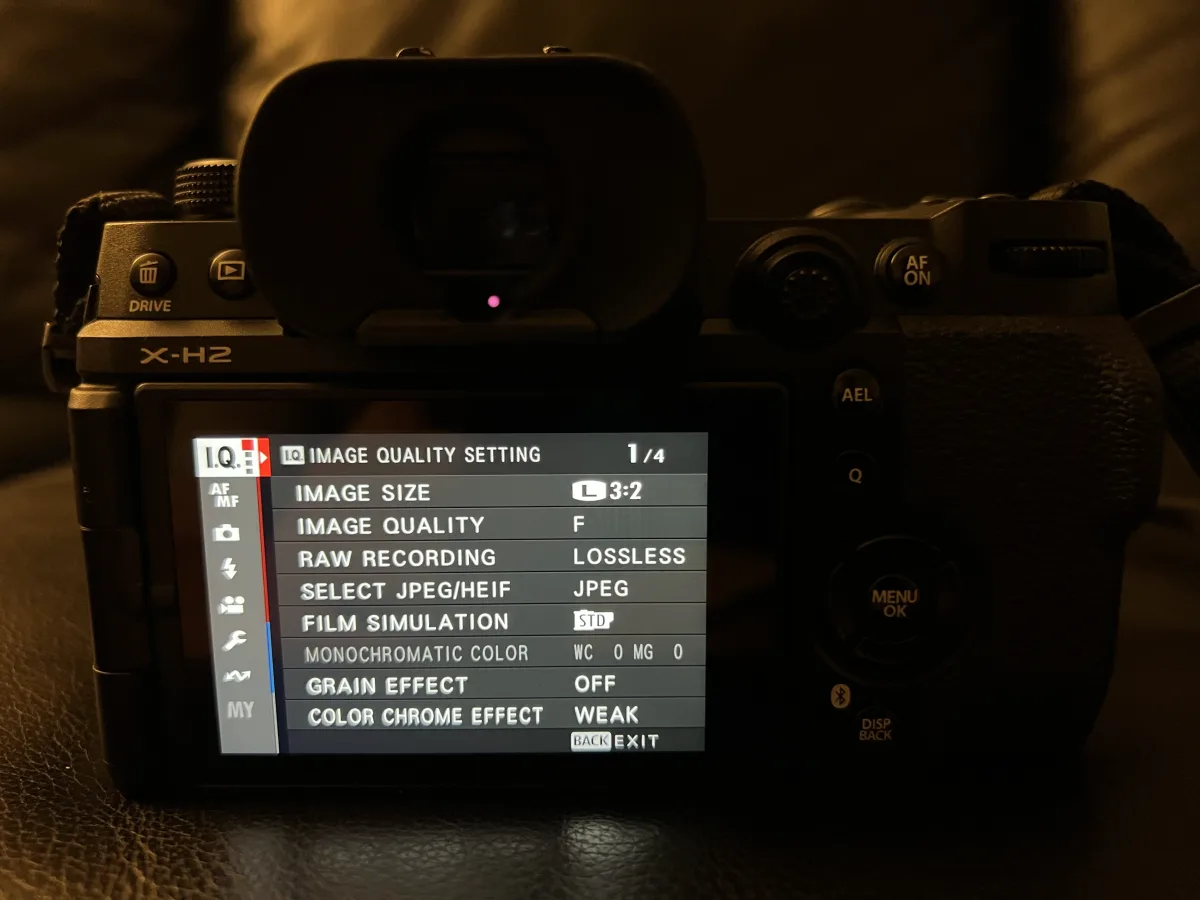 Fujifilm X-H2 Image Quality Setting Menu